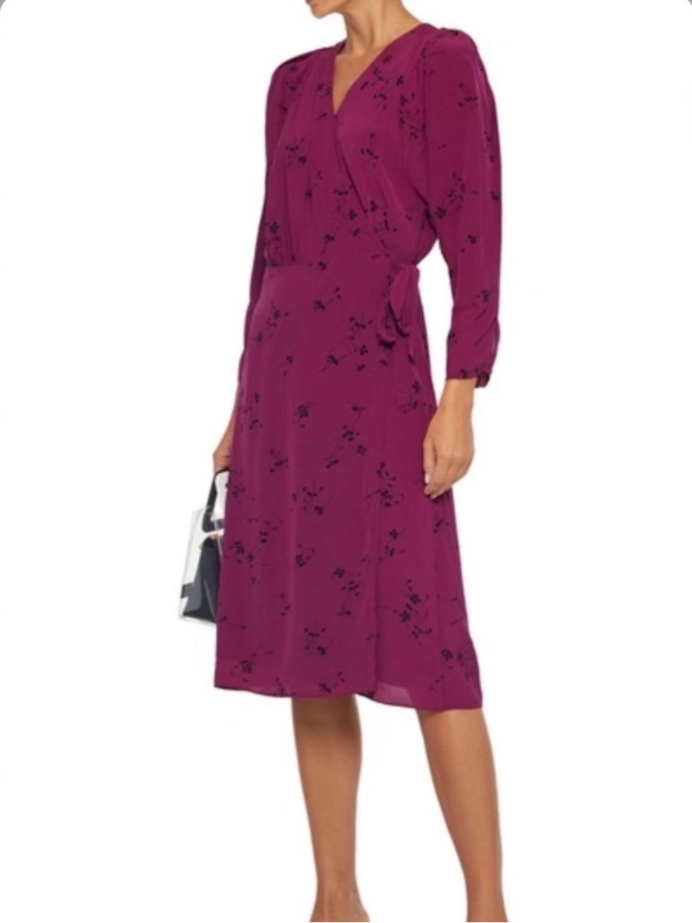 Joie Plum Wrap Midi Dress with Black Floral Print size small